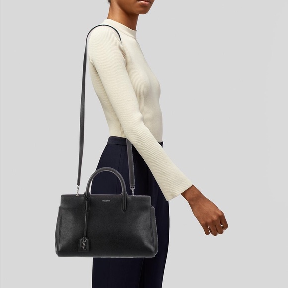 Saint Laurent Cabas Rive Gauche Charcoal Black Tote Crossbody Handbag - Picture 15 of 15